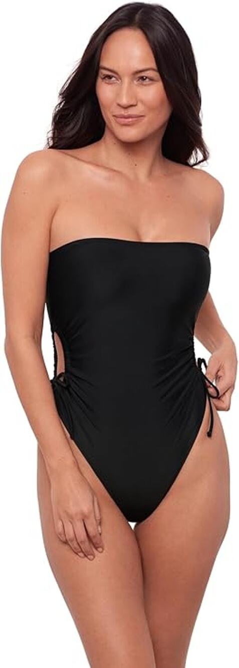 Sports Illustrated Women's Large Strapless Cutout One Piece Black Swimsuit E4-6